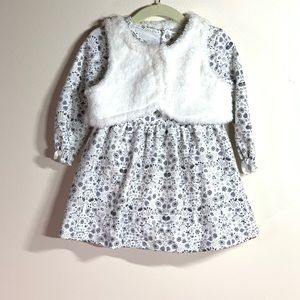 Carters Long Sleeve dress in white & blue w/ coat